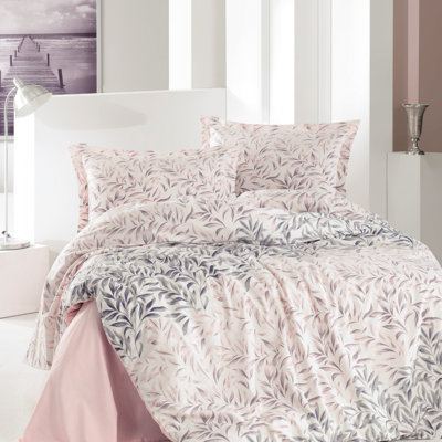 Ensemble de housse de couette 100% coton rose / gris / blanc Atalaya