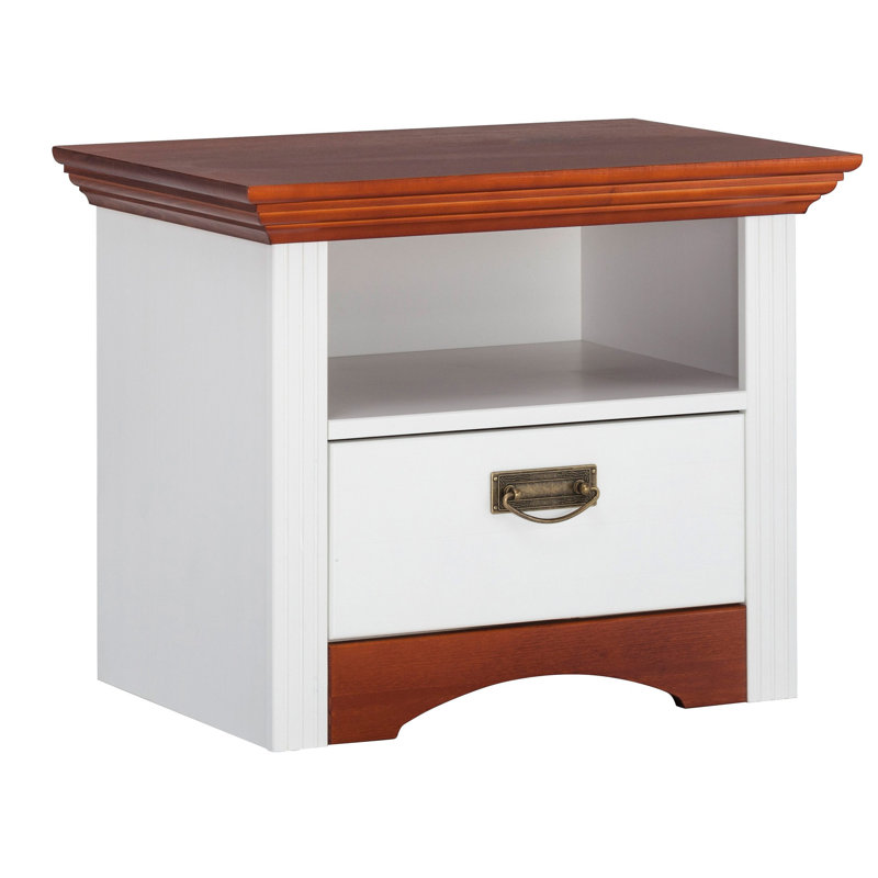 Luker 56cm W Solid Wood Bedside Table, White/Cherry