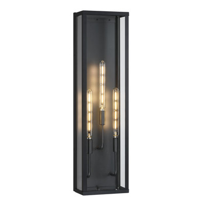 Applique murale extérieure moderne noire à 2 lumières de 56 cm (22 po) avec verre transparent pour porche, entrée et garage