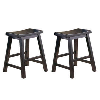 Solid Wood 18" Saddle Seat Stools, Black Finish, Of 2, For Casual Dining, 250Lbs Weight Bearing Capacity Finish 18-Inch Wood, 2Pc , Dining Room Usability,