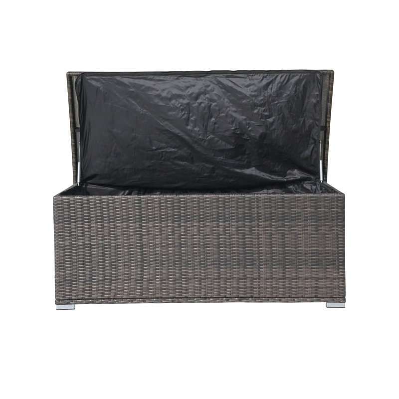Large Outdoor Wicker Storage Box – Frame, Waterproof Liner, Dual Gas Lifts, 22" H x 48" W x 22" D, Brown