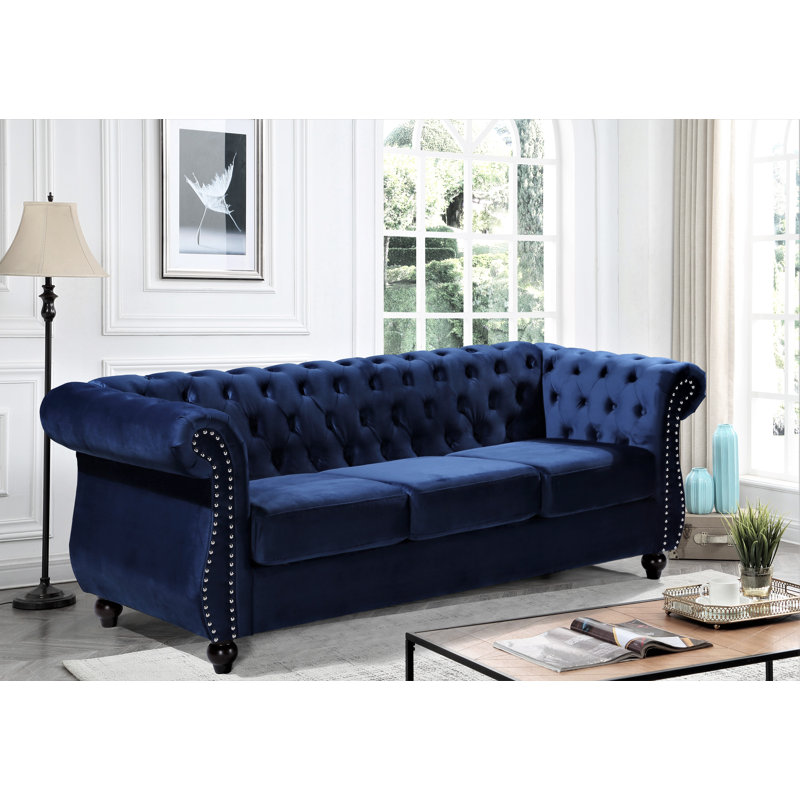Gosser 82.6'' Velvet Sofa, Dark Blue