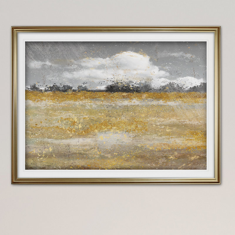 « pré scintillement ii », reproduction de peinture acrylique encadrée, Or, H 24 po x l 32 po x P 1,5 po