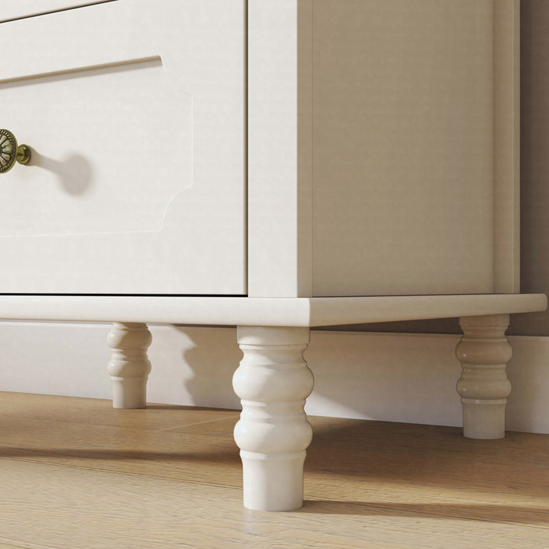 Buffet Minimalist avec portes en verre et double tiroir - Buffet moderne en bois, Blanc crémeux