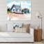 Maison et bateau sur une plage - Peinture sur toile-67386854-67386855