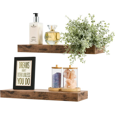 Sorbus 16" Long Floating Shelves with Invisible Mounting Set of 2 - Mahogany