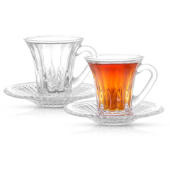 Crystalia Small Turkish Tea Set, Clear Glass Cups with Handle, 6 Cups&6  Saucers, 3.2 oz 