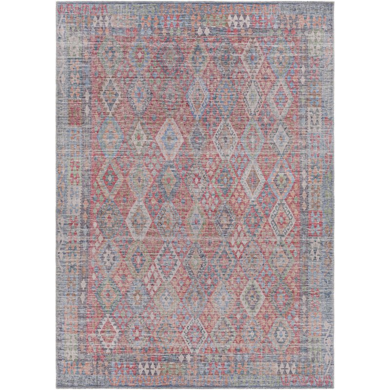 Tapis oriental rose / bleu Hillhouse, Rectangle 6 pi 7 po x 9 pi