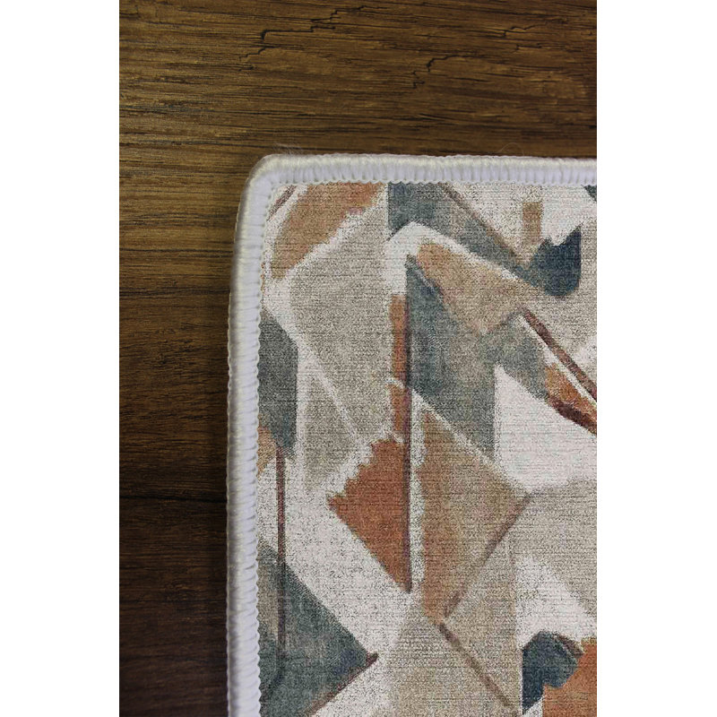 Antibacterial Hall Carpet - 100% Polyester, 3.3 x 6.6 ft | Eco-Friendly, Non-Slip PVC Dot Underside, Machine Washable | Digital Print in Brown & Blue, 650 g/m², Pile Height: 0.2 in | Perfect for Home Decor