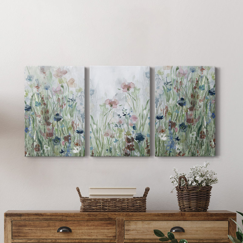 Wildflower Fields - Cadre photo 3 pièces, images multiples sur toile, H 60 po x l 120 po x P 1 po