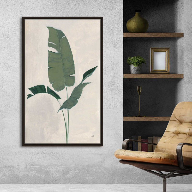 Palmier botanique II - Peinture, L 21,5 po x H 33,5 po, Encadrement brun