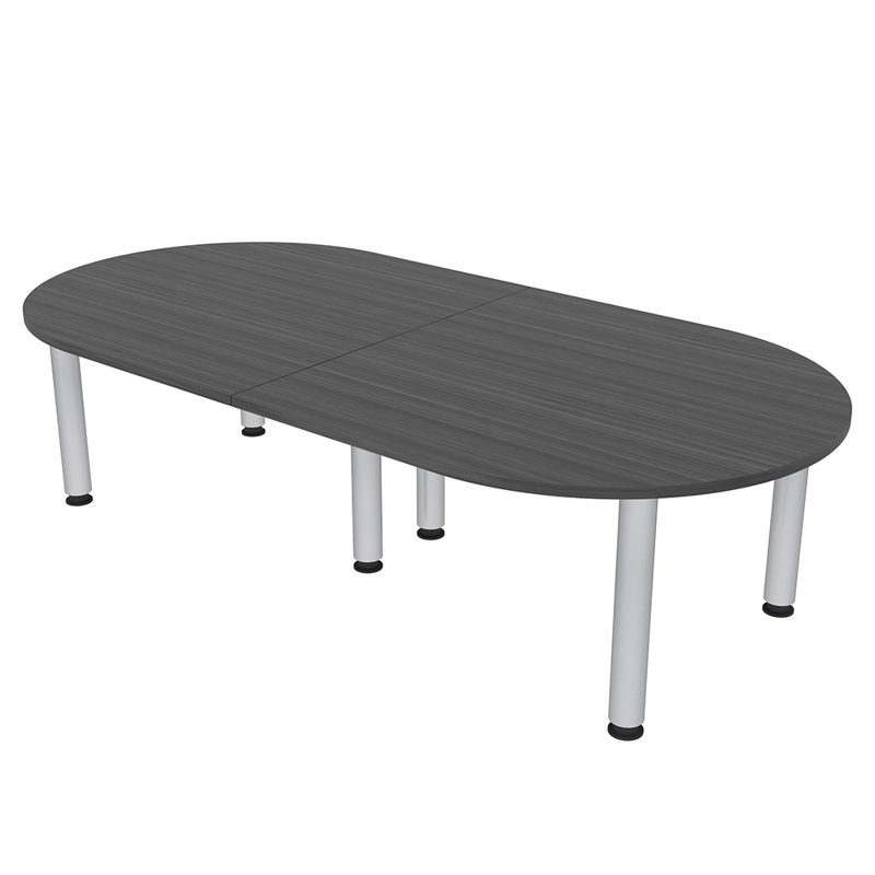 Table de conférence en forme de piste de course avec pieds de poteau, L 96 po x l 48 po, Nuit asiatique, Nickel brossé