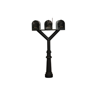 Penfield Triple Mailbox Post - with Fluted Base and Three E1 mailboxes - Multi-Mount Post