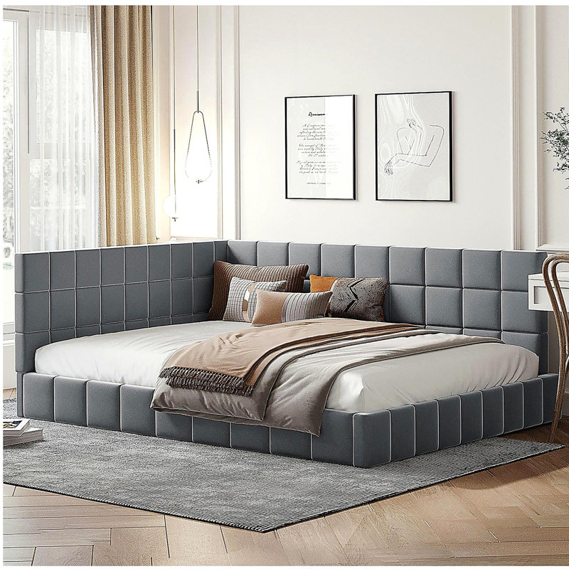 Full-size fabric day bed/sofa bed frame - grey, velvet, Gray