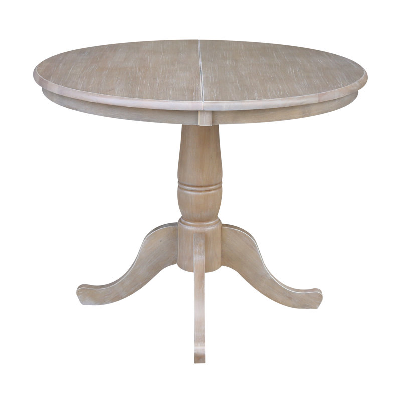 Table de salle à manger avec piédestal et à rallonge en bois massif Ingbert, Taupe-gris délavé