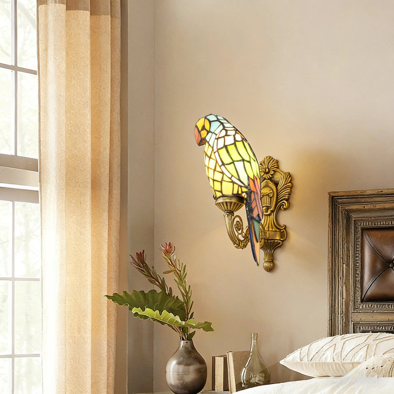Tiffany Style Parrot Wall Sconce, 12.4" H Stained Glass Wall Light With 1 Light