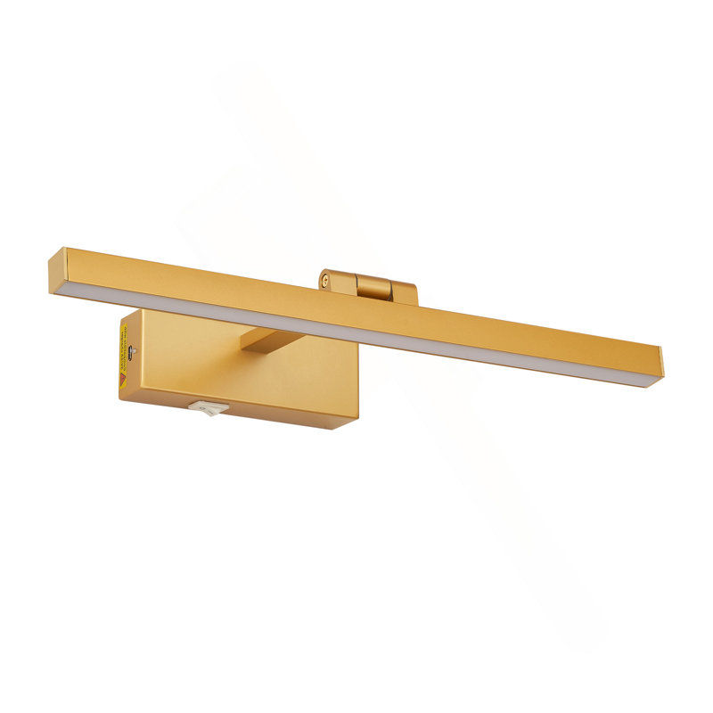 Luminaires de salle de bain dorés de 16 po au-dessus d'un miroir moderne à DEL à intensité variable pour éclairage de salle de bain