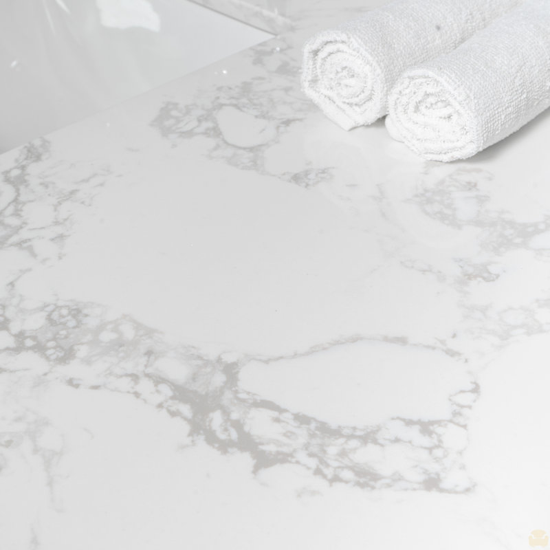 Dessus de meuble-lavabo en pierre blanc de style nouveau Carrara avec lavabo rectangulaire encastré en céramique