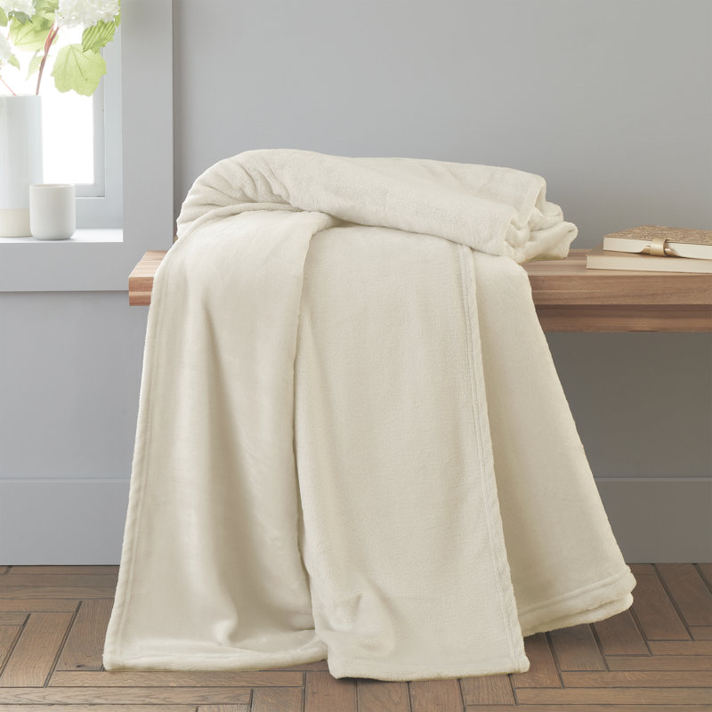 Raschel Velvet Touch Blanket Throw, Cream, 130cm W x170cm D