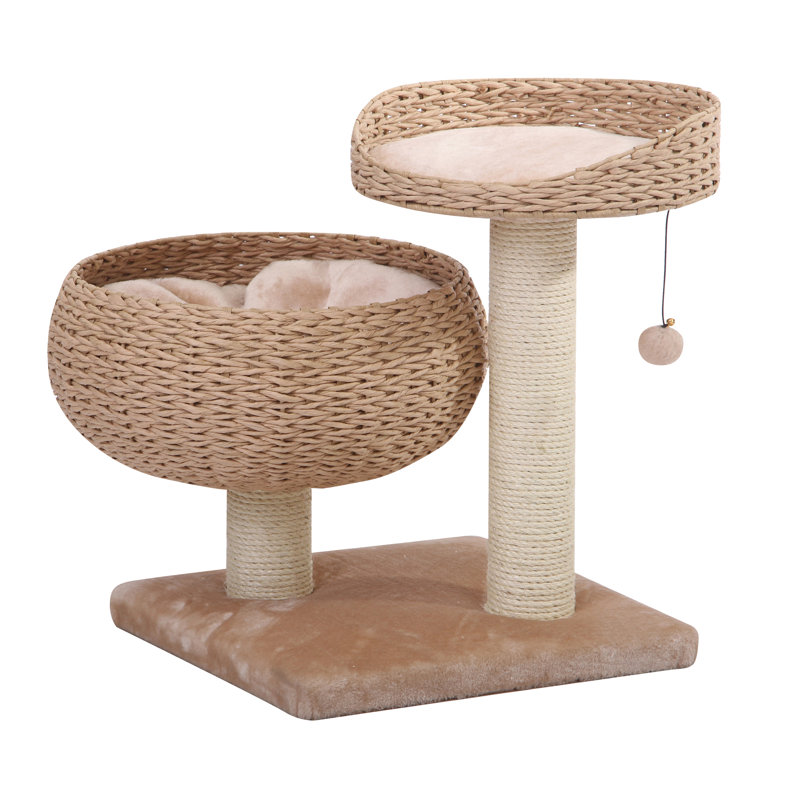 PetPals Handwoven Cat Tree with Perches Scratching Post, Beige, 18" W x 23" H x 18" D