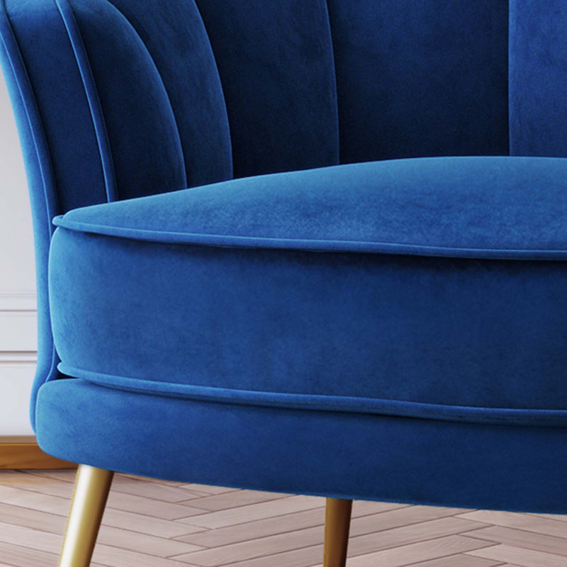 Fauteuil demi-tonneau en velours 29,51 po Ijames, Velours bleu