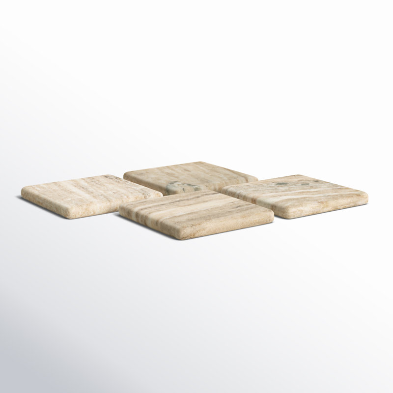Marble Square 4 Piece Coaster Set, Cream
