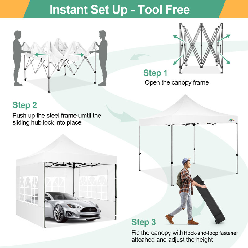 Heavy Duty Pop Up Canopy Tent with 4 Sidewalls, White