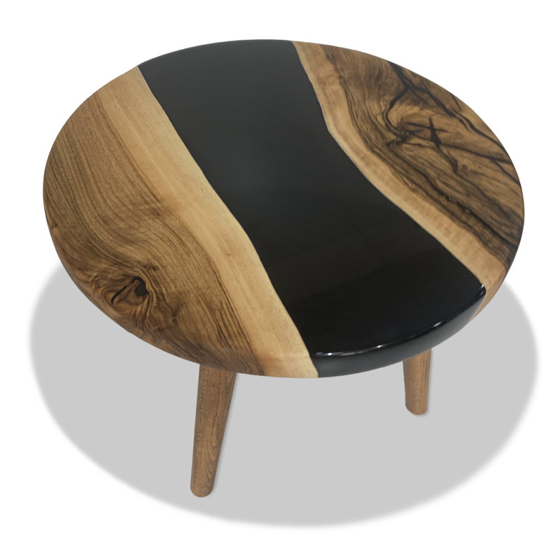 Table basse à piédestal en bois de noyer Gambe Di Legno, H 17,7 po x L 47,2 po x l 47,2 po, Noir / Noyer