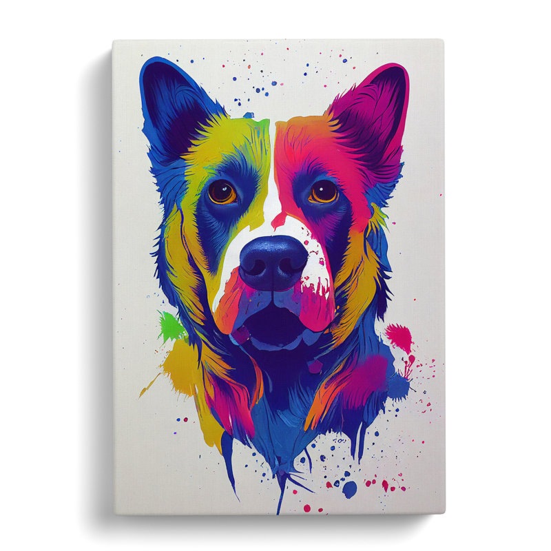 Colourful Dog No.3 - Painting, White, 50cm H x 35cm W x 3cm D, Wrapped Canvas