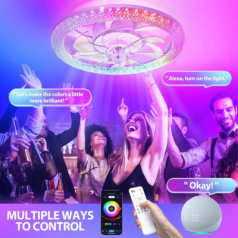 2 In 1 RGB-LED 20” Ceiling Fans With Lights And Remote, 3000-650...