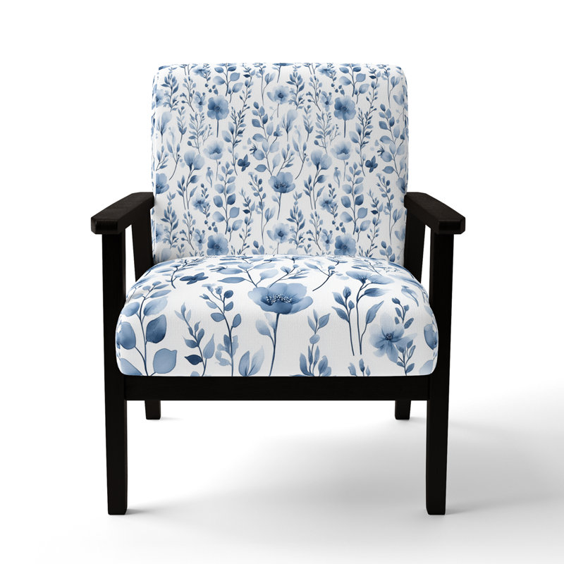 Chaise d'appoint Floral - Blue Meadow, Accoudoirs carrés noirs
