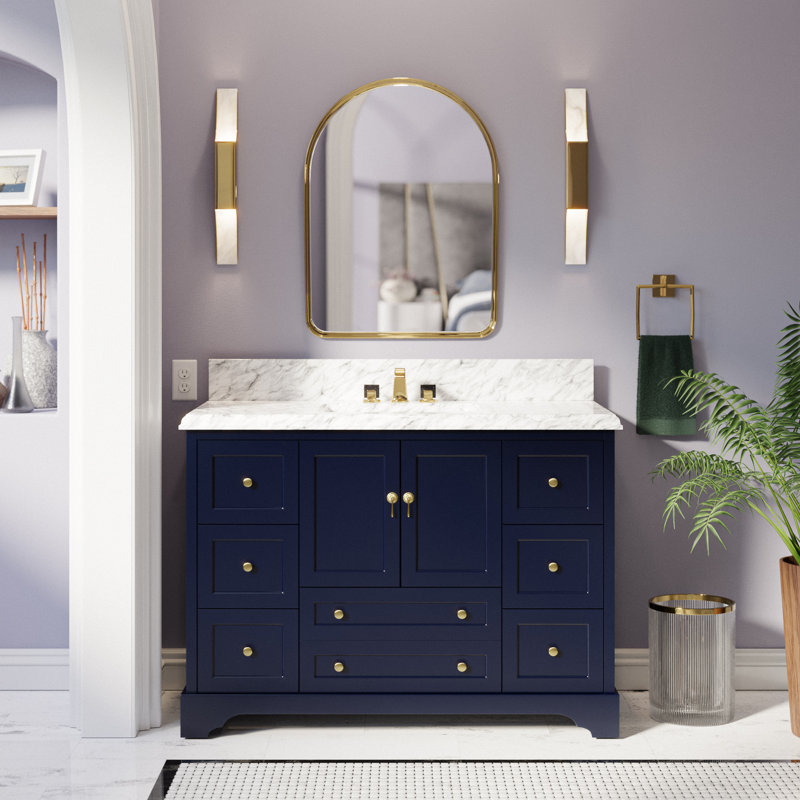 Ensemble de meuble-lavabo simple 48 po avec armoire bleu royal et comptoir en marbre de Carrare Tilford, Bleu royal