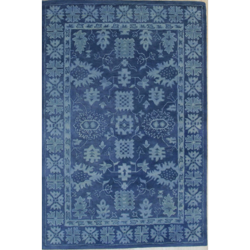 Hand Tufted Wool Floral Area Rug in Blue, 8' x 10'