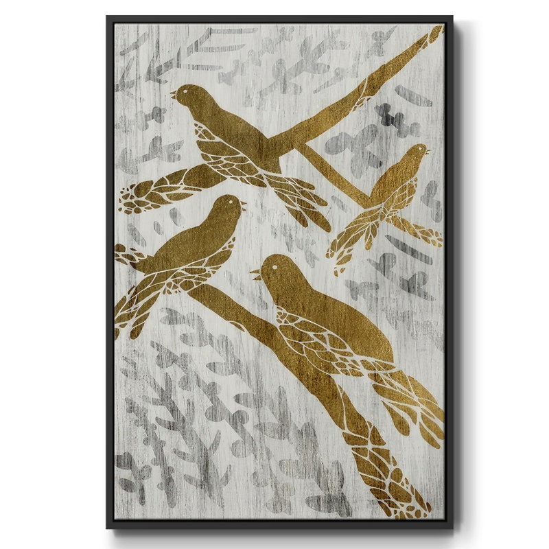 " Four Calling Birds - Gold Leaf Holiday ", Black Floater Framed, 25" H x 17" W x 1.5" D