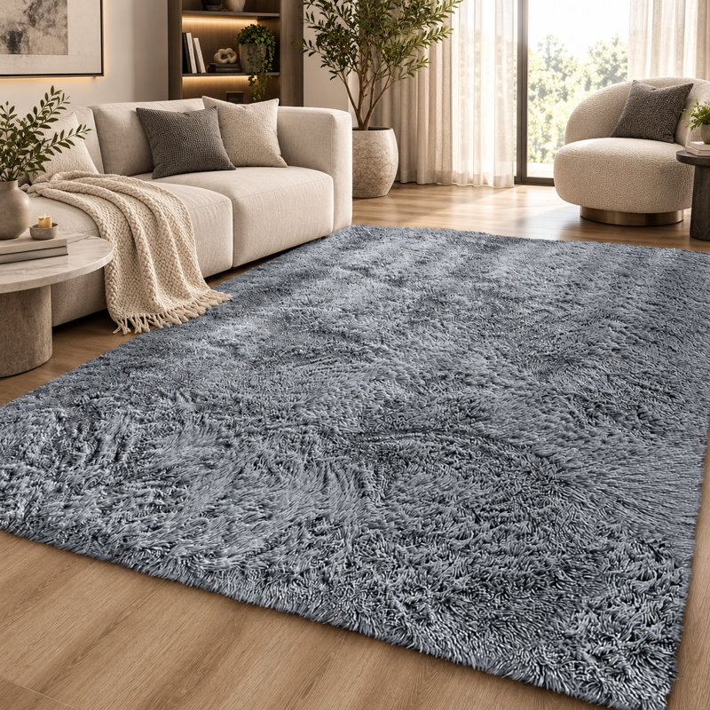 Aspire Homeware Charcoal Grey Shaggy Area Rug Soft Plush Indoor Carpet, Rectangle 160cm Width X 230cm Length