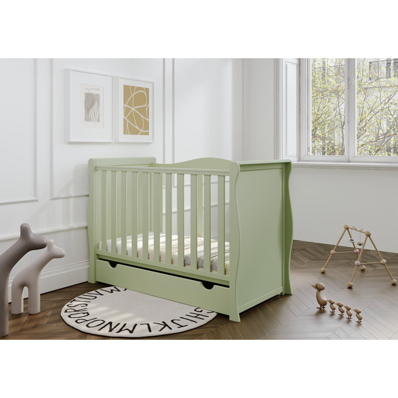 Willow Pistachio Sleigh Mini Cot Bed With Drawer 