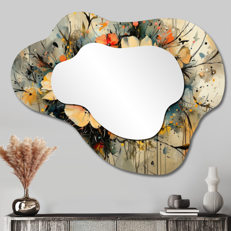 Couronne de perles, symphonie I - miroir asymétrique irrégulier couronne, miroir mural traditionnel, imprimé sur métal
