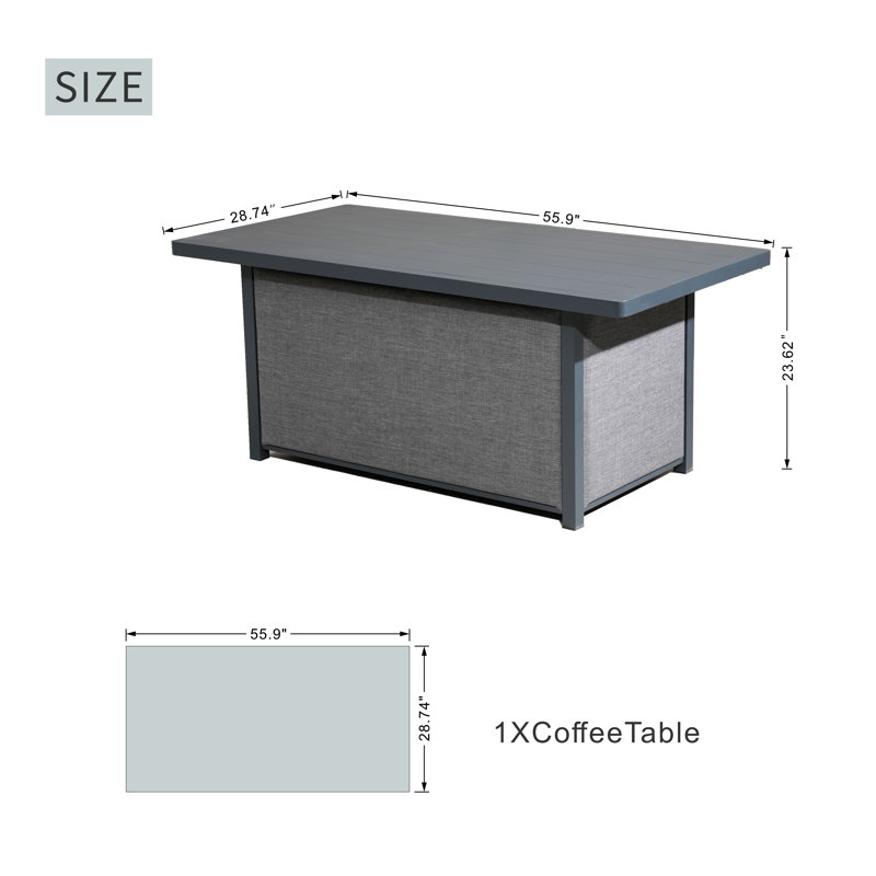 Table basse d'extérieur rectangulaire en aluminium