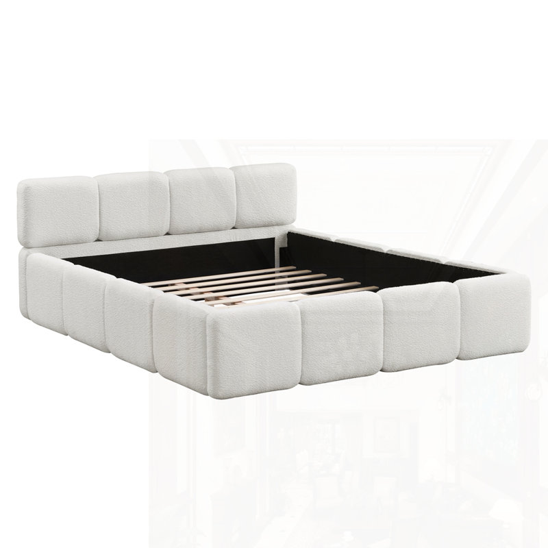 Boucle Thick Headboard Platform Bed, Queen