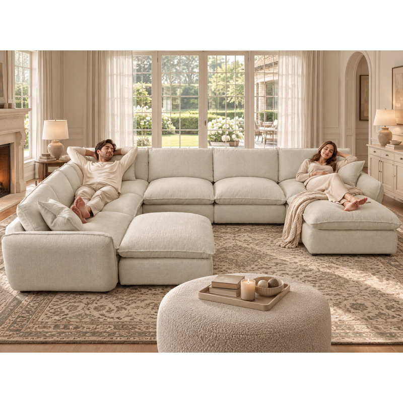 Cloud Modular Sectional Sofa,Down Filled Comfort Oversized  For Living Room,  Large 8 Seater Minimalist Wide Deep Seat, Sofa Cover Washable & Removable