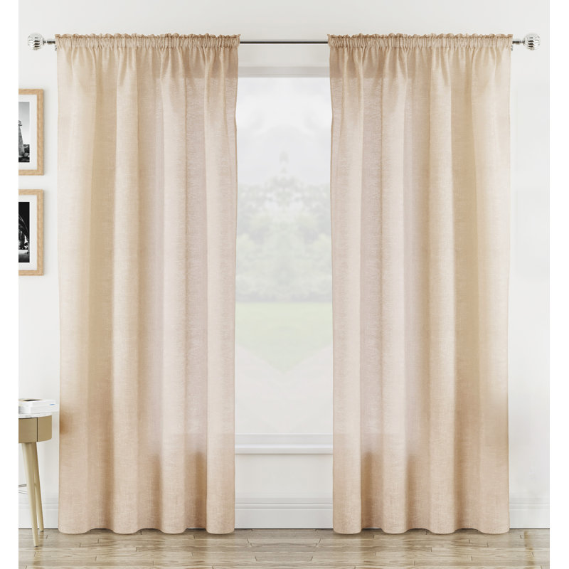 Sundas Sheer Curtain Panel Pair, 140cm Width x 122cm Drop, Beige
