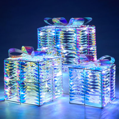 3 boîtes-cadeaux irisées avec 100 lumières DEL blanches fraîches