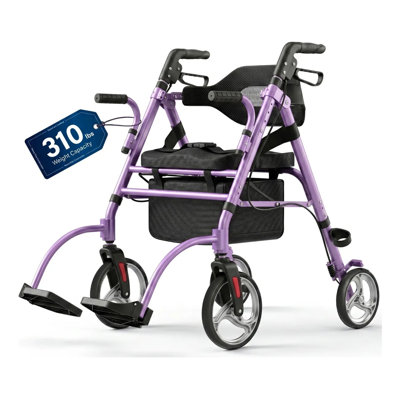 2 in 1 Rollator Walker with Seat & Footrest, Foldable and Lightweight