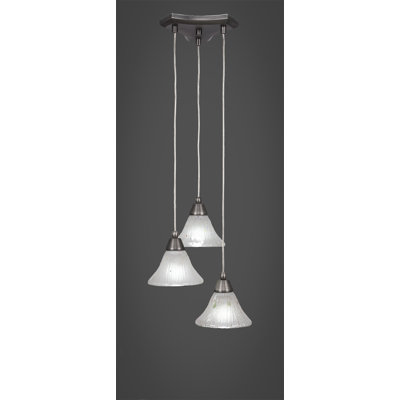 Europa 3 Light Cord Cluster Pendalier Shown In Brushed Nickel Finish With 7" Frosted Crystal Glass