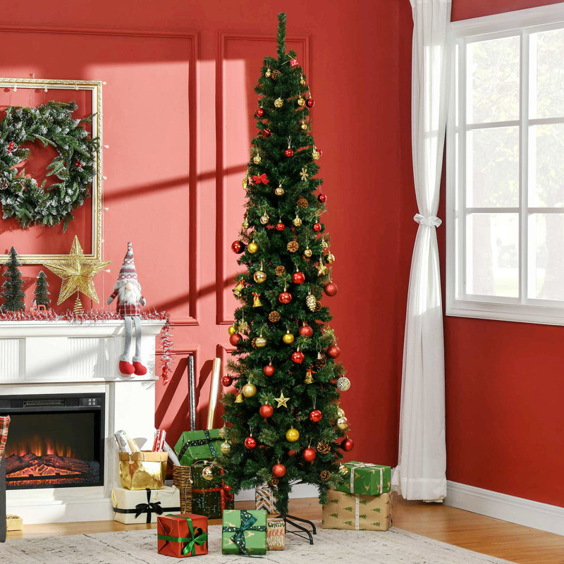 Crayon, arbre de Noël artificiel, aiguilles de pin minces avec branches réalistes, pommes de pin, 7.5'