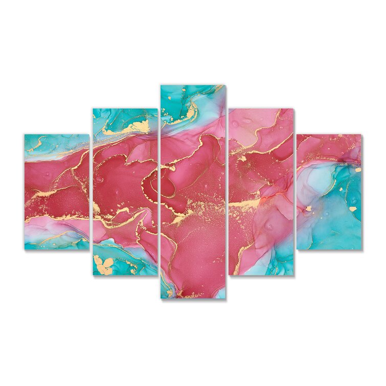 DesignArt Pink And Turquoise Luxury Abstract Fluid Art On Canvas 5 ...