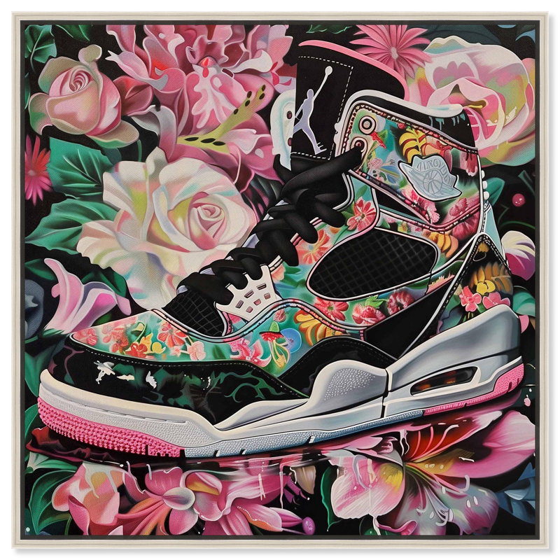 Art mural caché en toile Sneaker, H 13 po x l 13 po, Noir, Cadre flottant