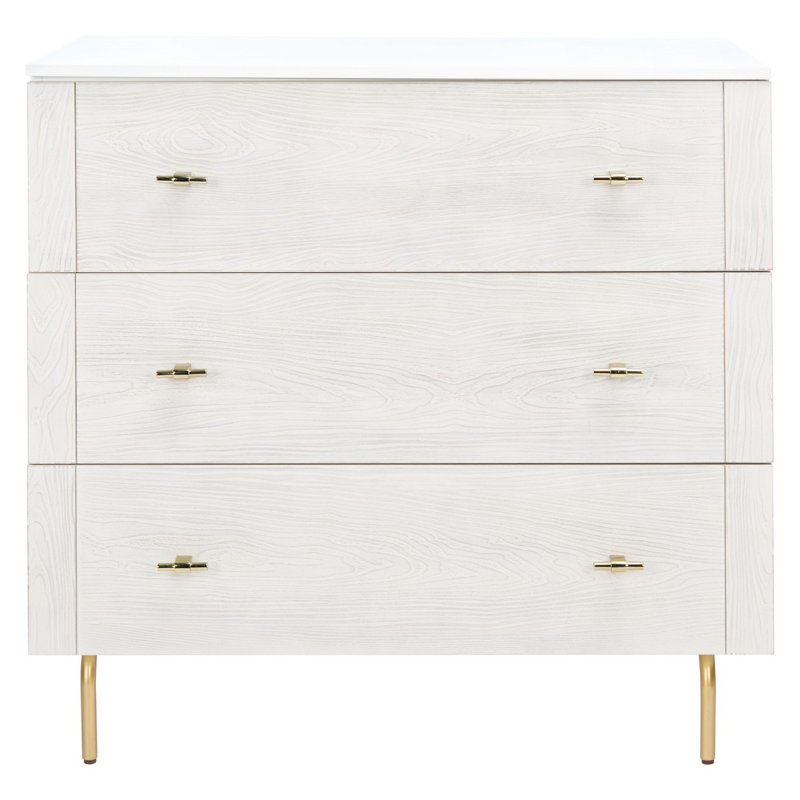 Stylish & Luxury Bronisław 36'' Nightstand – 3 Drawer Bedroom Dresser with Chic Modern Design, White/White Washed