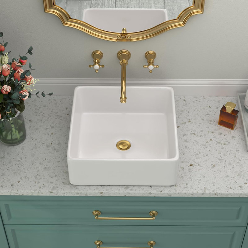 Lavabo de salle de bain carré en céramique 15 po Beslend