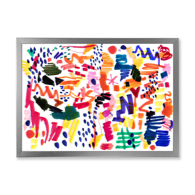 Motif moderne et multicolore futuriste - peinture sur toile, Cadre photo argenté, H 30 po x l 40 po x P 1,5 po